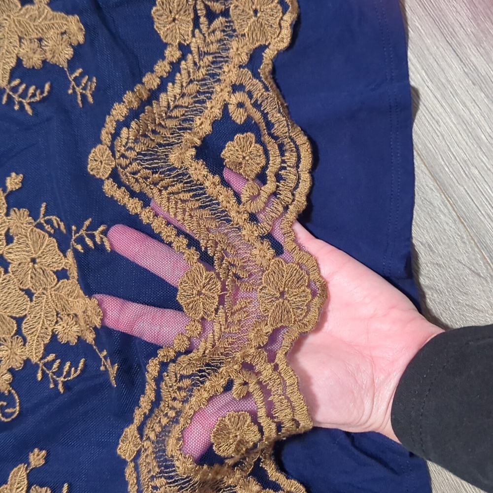 LOGO Lavish Floral Embroidered Overlay Tunic Top - Picture 6 of 11